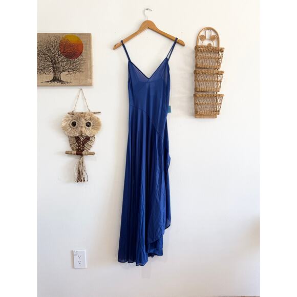 80s NOS Dark Blue Diagonal Hem Lingerie Nightgown size small - Picture 4 of 10